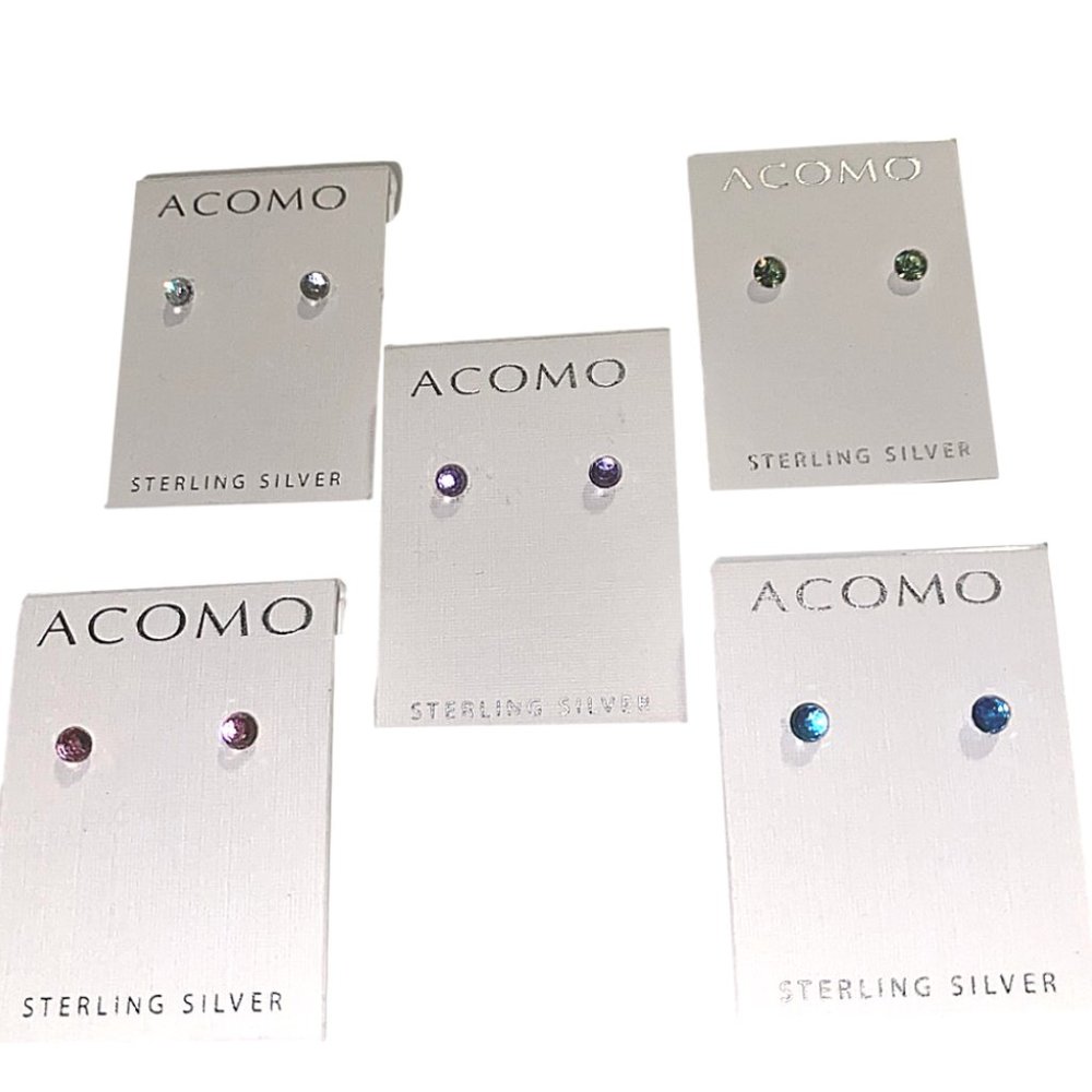 Acomo Sterling Silver Stud Earrings - Set of 5 NEW - Picture 2 of 9